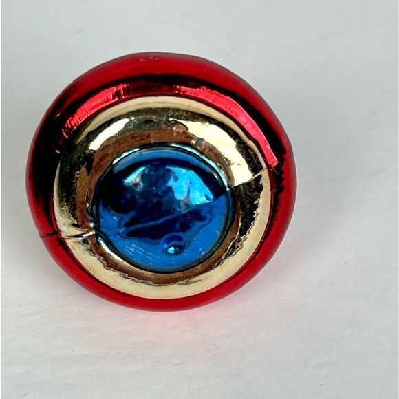 Vintage Poland Mercury Glass Christmas Ornament Spinning Top Blue Red Gold - Picture 5 of 7